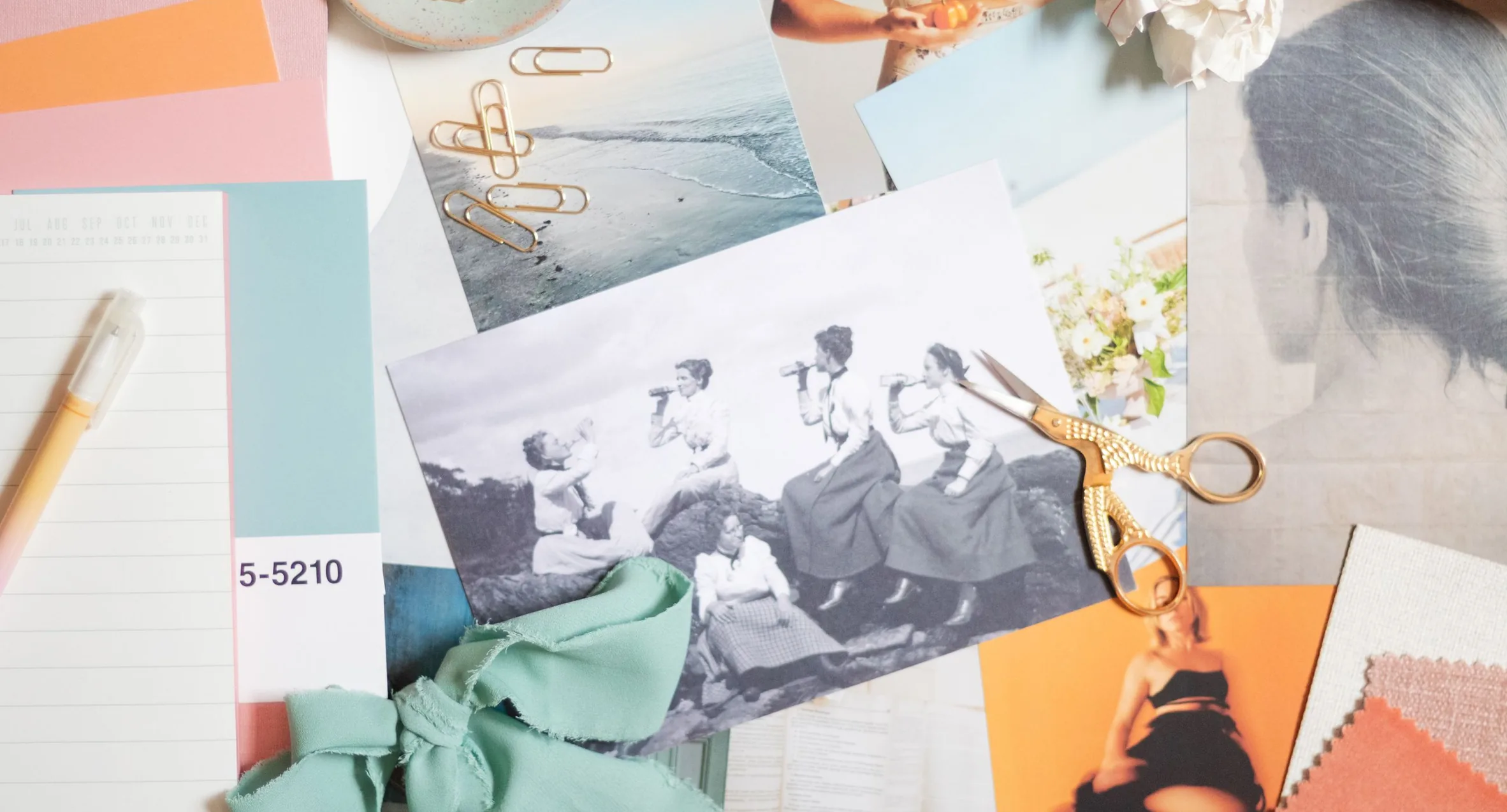 Creative moodboard of prints, swatches and fabric